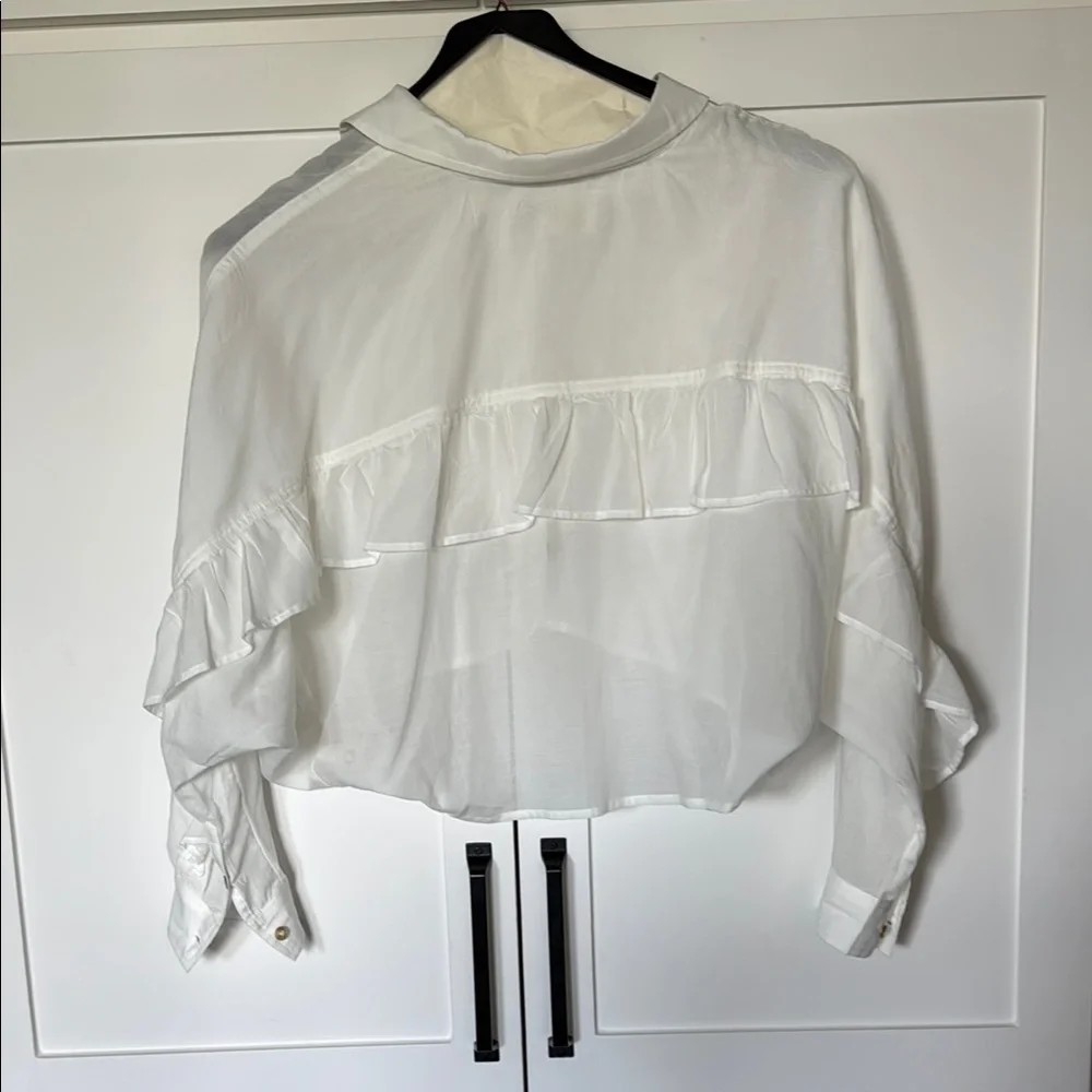 Pilcro Anthropologie White Flutter Sleeve batwing Crop Top - Picture 5 of 9